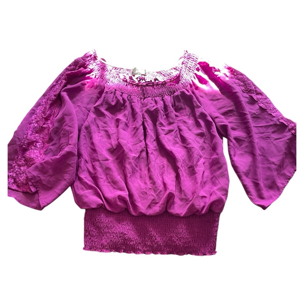 EUC Fuchsia peasant style crop top 3/4 bell sleeve boho indie sleaze XL